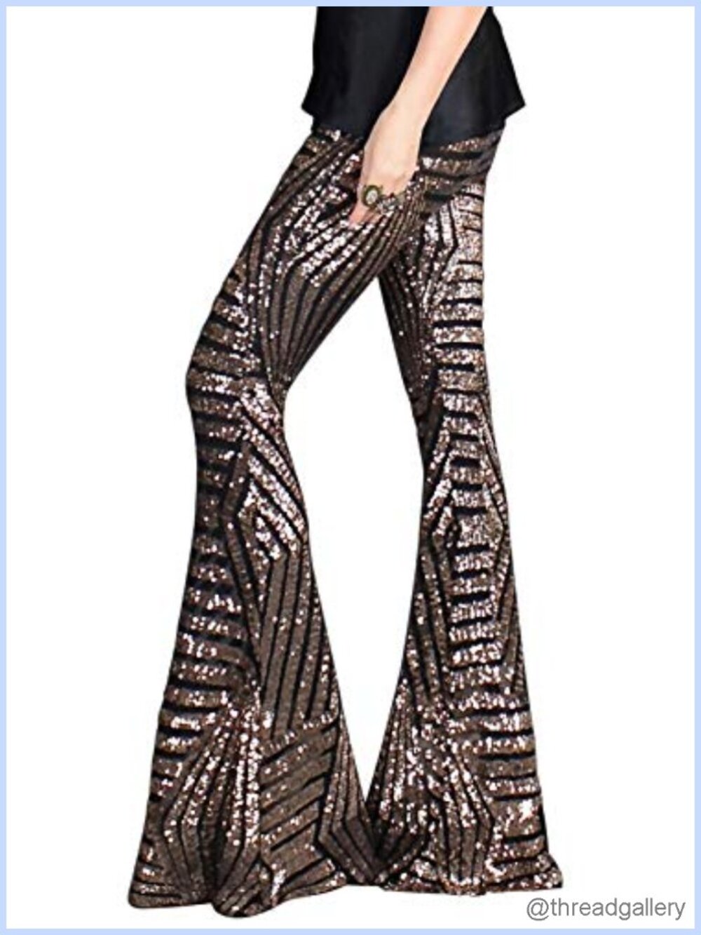 Glitter Sequin Wide Leg Palazzo Pants High Waist Bell Bottoms Party Flared